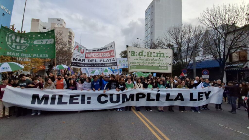 Histórica marcha universitaria en Mar del Plata al grito de “Milei cumplí la Ley» y «peligra el segundo cuatrimestre»
